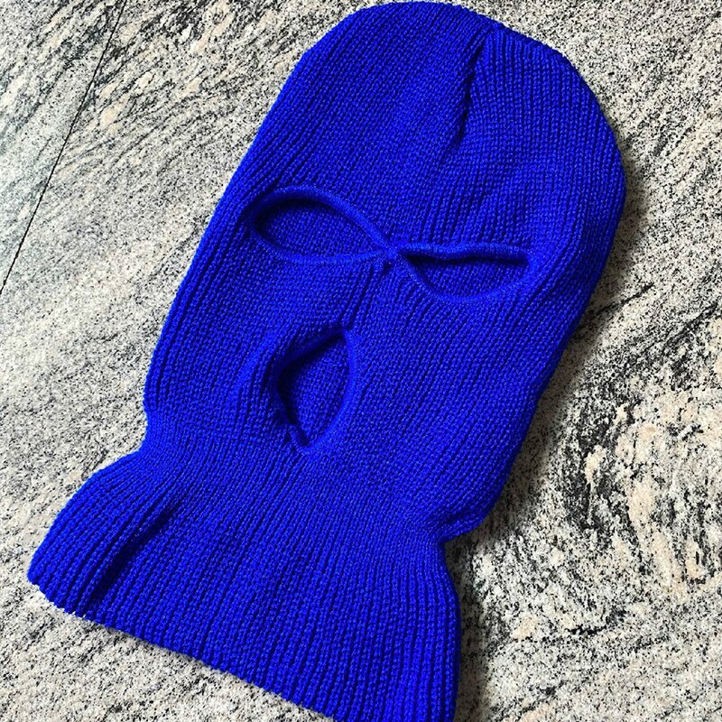 Frauen Ski Maske Männer Winter Warm Skifahren Radfahren 3 Loch Winddicht 3-Loch Gestrickte Sturmhauben Haube Kappe Volle gesicht Maske Im Freien: Blau