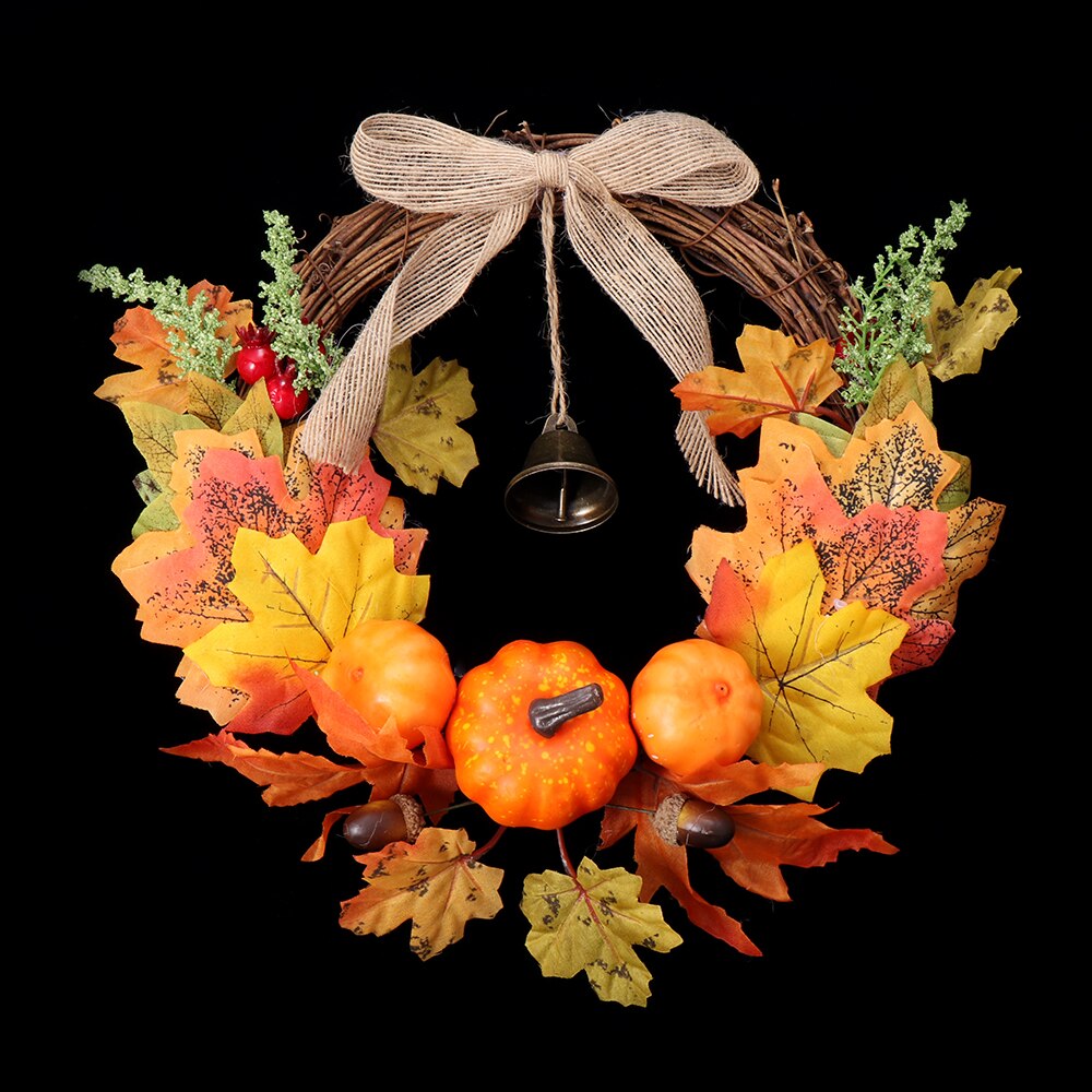 Kunstmatige Bladeren Krans Herfst Pompoen Berry Maple Leaf Bell Fall Deur Muur Krans Ornament Krans Halloween Party Decor