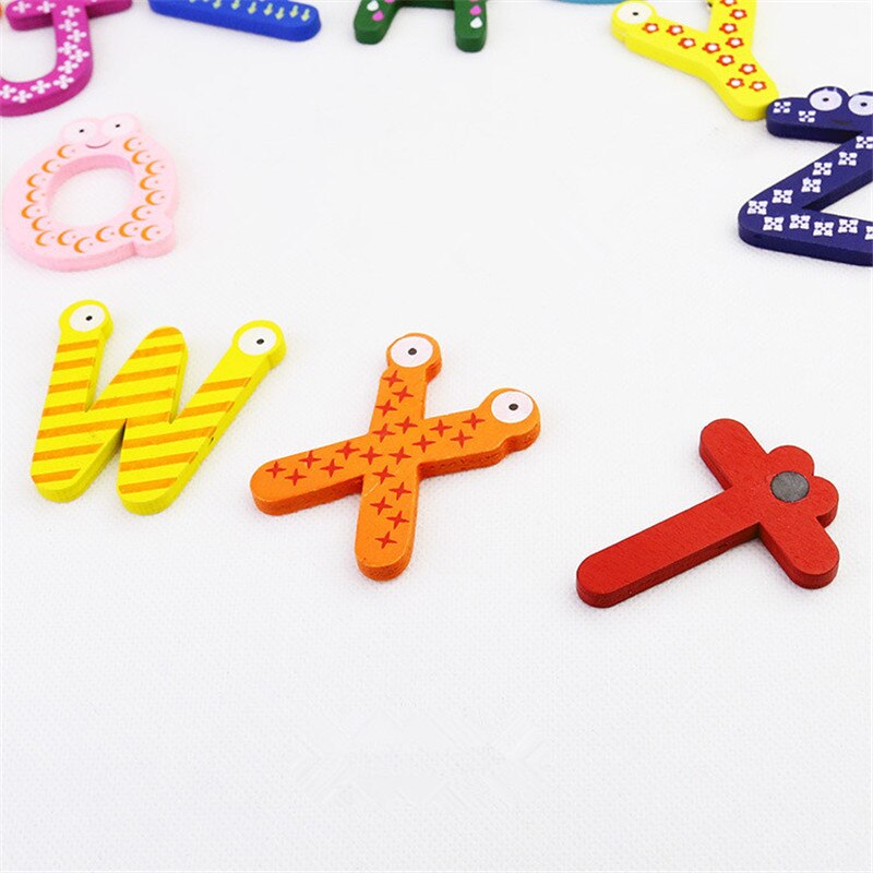 26 stk / parti børn diy træ alfabet håndværk pædagogiske scrabble bogstaver farverige håndværk puslespil magnet legetøj til børn