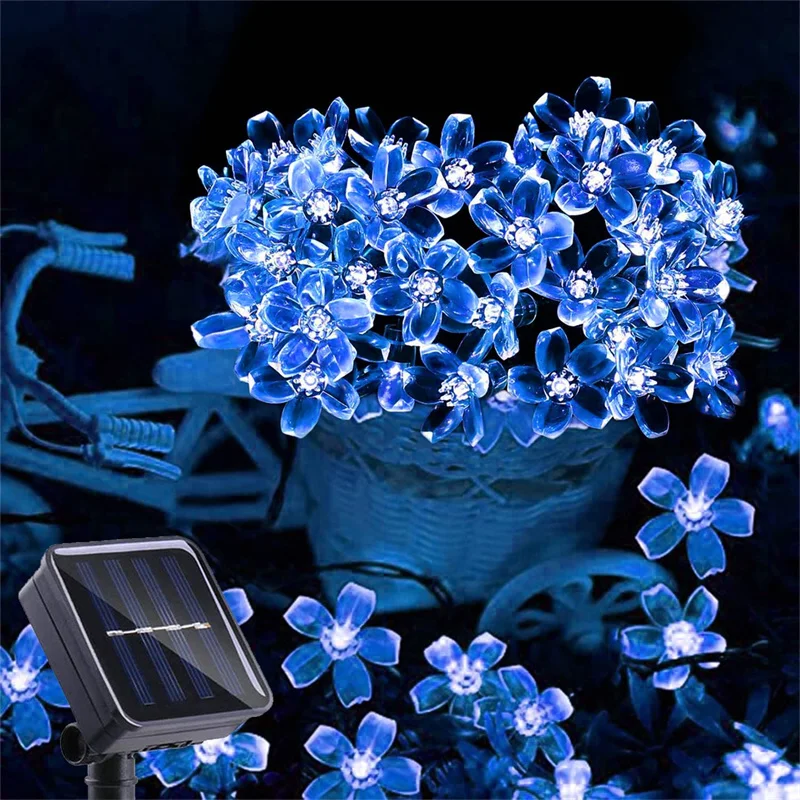 Luces solares de cereza para jardín, guirnaldas de flores solares para exteriores, luces de cadena, lámpara Solar impermeable para decoración navideña para exteriores