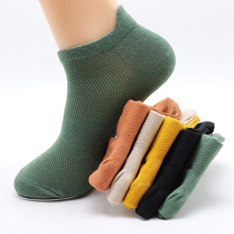5 Pairs Zomer Mannen 100 Katoen Korte Mesh Sokken Man Harajukcomfortable Effen Kleur Casual Enkelsok Mannelijke Netto Sneaker Sok