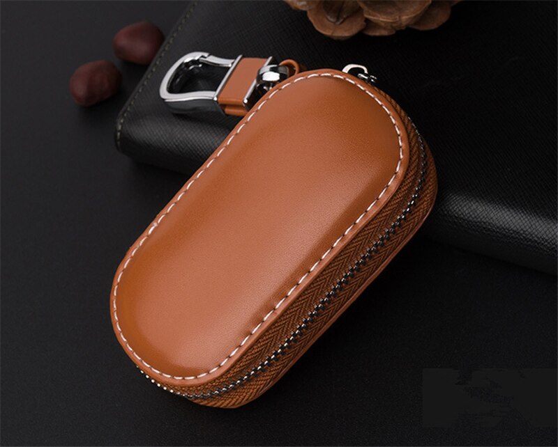 Men Key Holder Housekeeper Leather Car Key Wallets Keys Organizer Women Keychain Covers Zipper Key Case Bag Unisex Pouch Purse: Brown