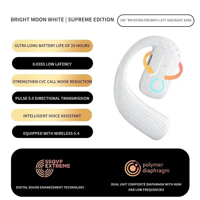Bluetooth 5.4 Open Wireless Earphone 180° Rotation Adjustable Left Right Ear Universal Headset With Mic For Sport Business Music: Red