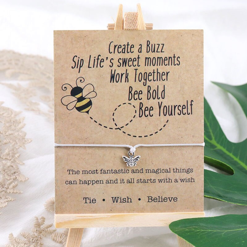 Be Happy Honey Bee Wish Bracelet Adjustable Bee Pendant Bracelet Bee Jewelry Bee Cord Bracelet for Women Men Friendship: Gray