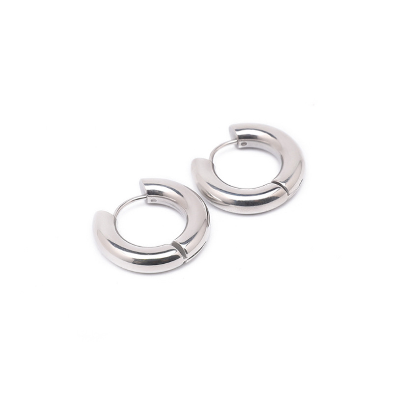 Pendientes de aro de acero inoxidable brillantes para mujeres y hombres, Hip Hop Steapunk, corazón ovalado redondo, Color negro, dorado y plateado, de joyería Huggie