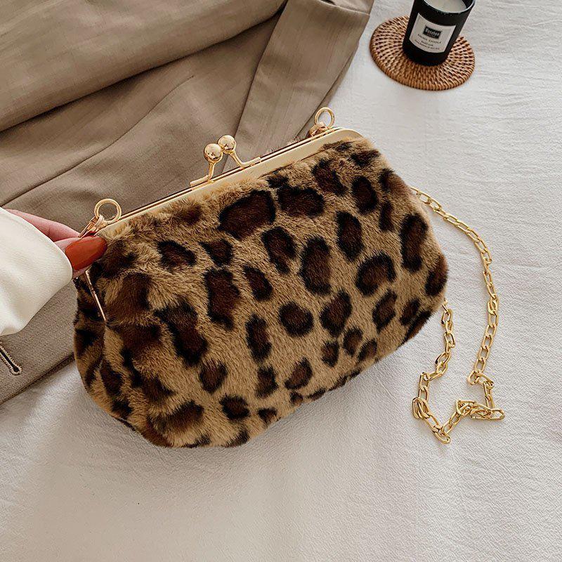 Luipaard Patroon Koppelingen Zak Winter Warm Pluche Avondtassen Vrouwen Messenge Tas Dames Party Handtassen Bolsas: brown