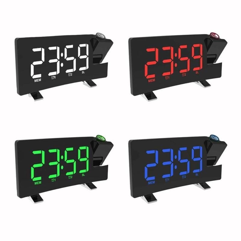 Led Digital Alarm Clock Fm Radio Time Projector Snooze Desktop Wake Up Watch Usb Projection Electronic Curved Double Table Clock