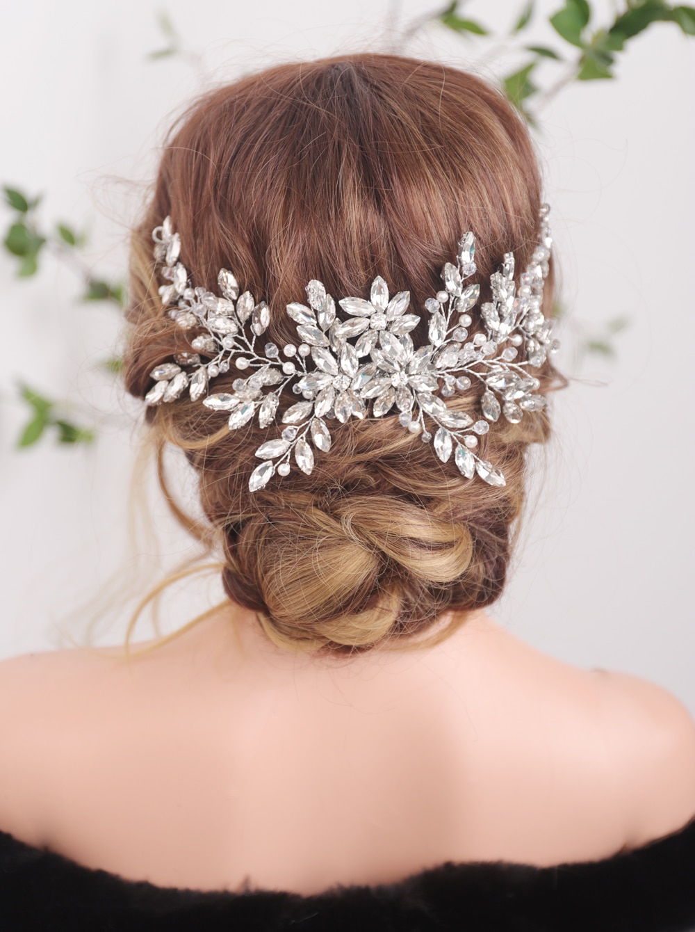 Peine grande para el pelo de novia, accesorio Vintage de plata con diamantes de imitación, perlas brillantes y cristales, tocado, pieza de cabello nupcial, boda
