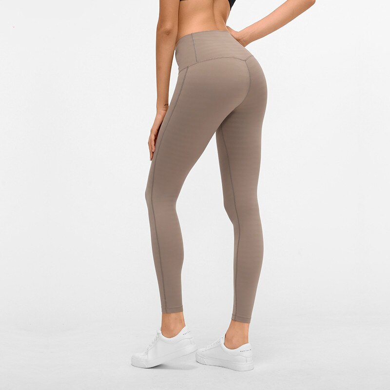 SHINBENE Jacquard Striped Naked-feel Sport Fitness Leggings Women High Waist Squatproof Workout Athletic Gym Tights Yoga Pants