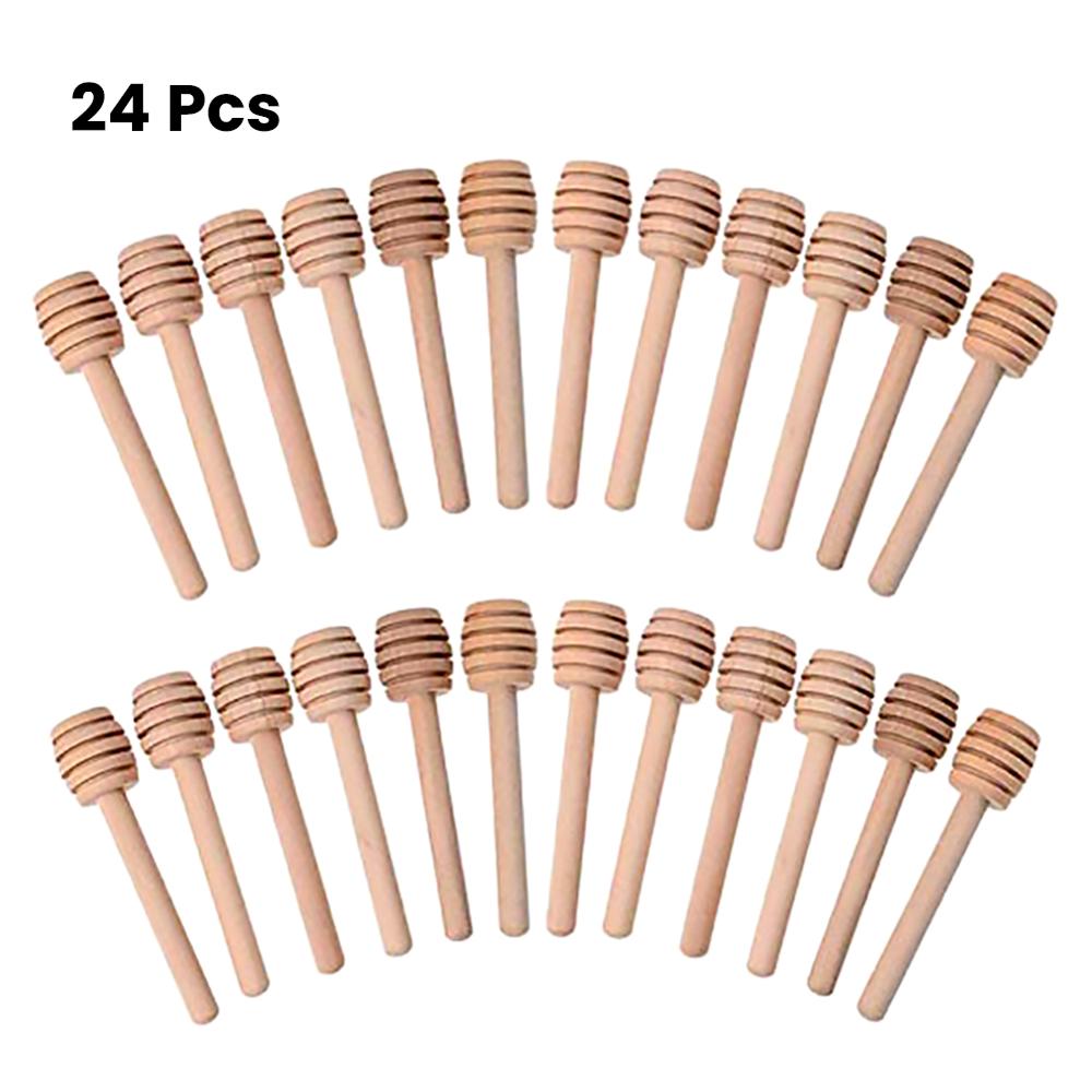 24/60- pack trä omrörare honung skopa trä honung sked stick för honung burk stick samla och dispensera honung verktyg