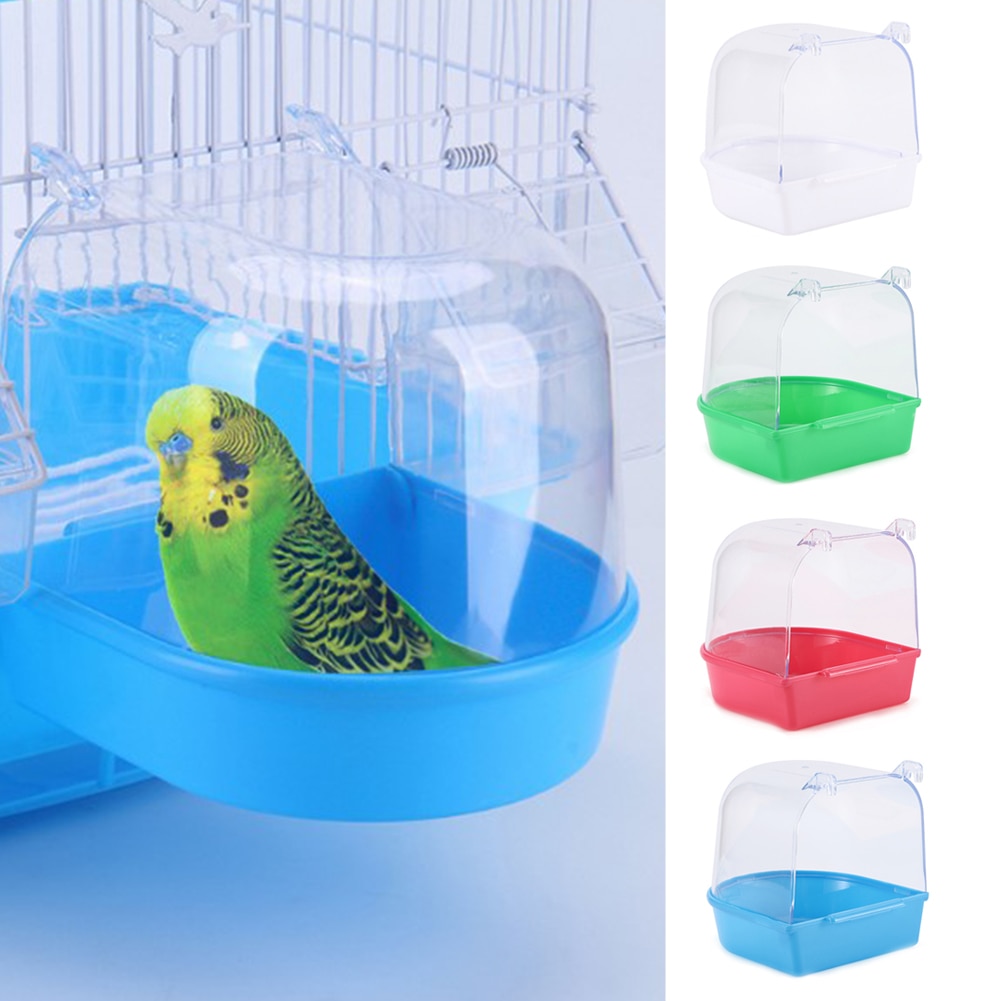 Papegøje fugl vand badekar hængende skål badning forsyninger fugl badekar bur kæledyr forsyninger fugl bad brusebad stående skraldespand