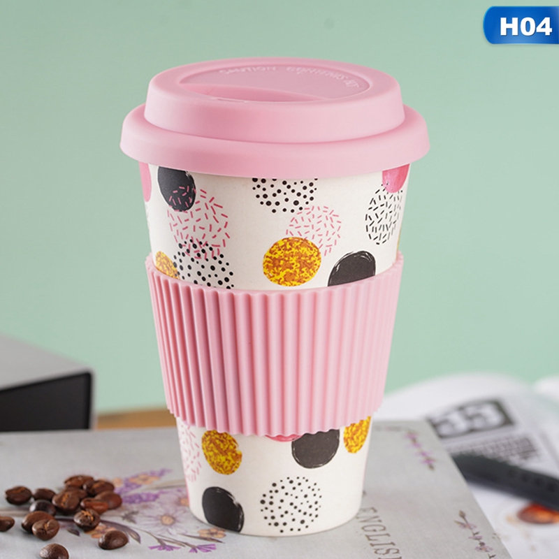 Tasse à café en fibre de bambou, 500ml, réutilisable, pour les voyages en plein air, pour boire du thé, de l&#39;eau et du jus, avec couvercle: 04