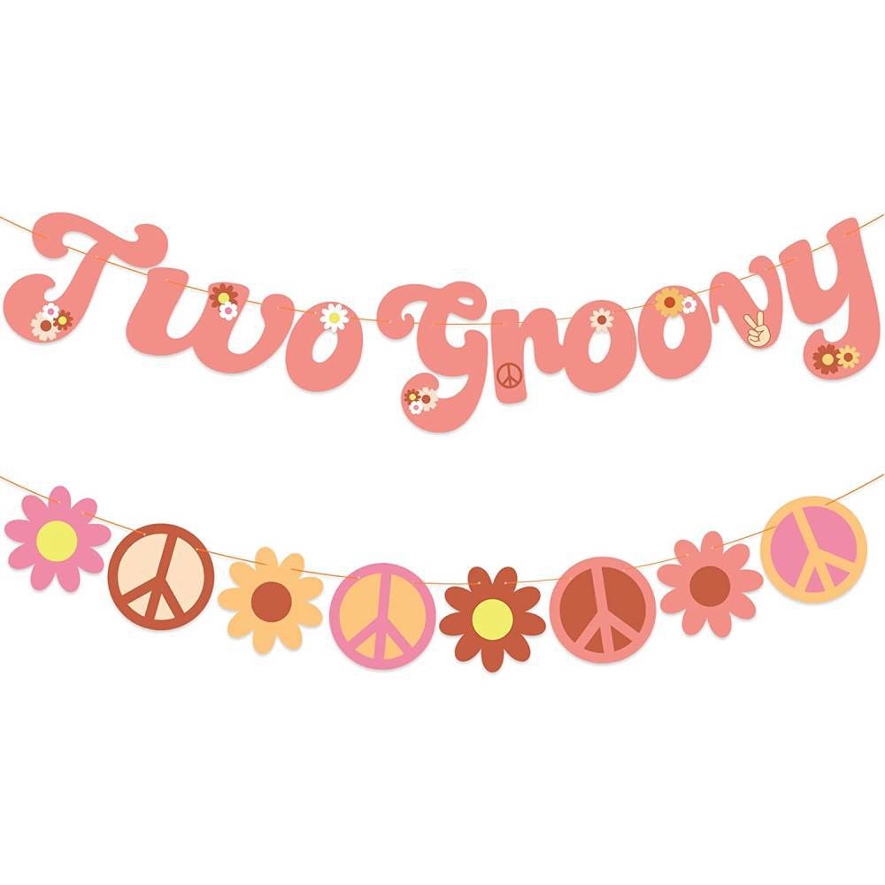 Baby Girl Boho Party Balloon Hippie Theme Birthday Cake Topper Two Groovy Party Garland: banner
