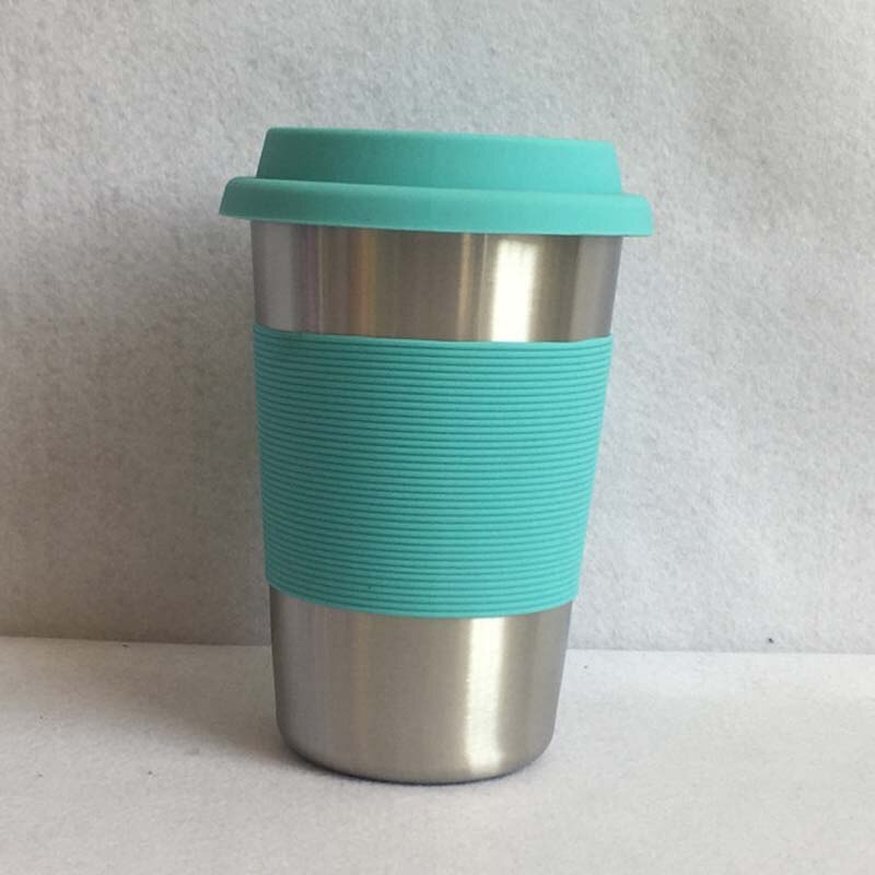 500ml Portable Practical Reusable Stainless Steel Silicone Cap Coffee Cups Eco Friendly Non-slip Travel Mugs Useful Wine Cup: Blue Stainless Cup