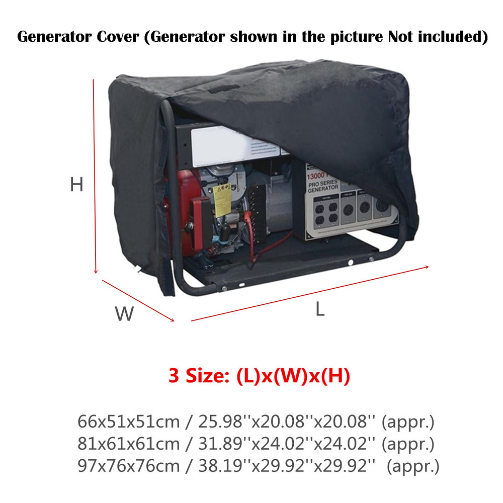 210D Outdoor Black Weatherproof Waterproof Generator Cover Most Generators All-Purpose Windproof Protective Cover 3 Sizes
