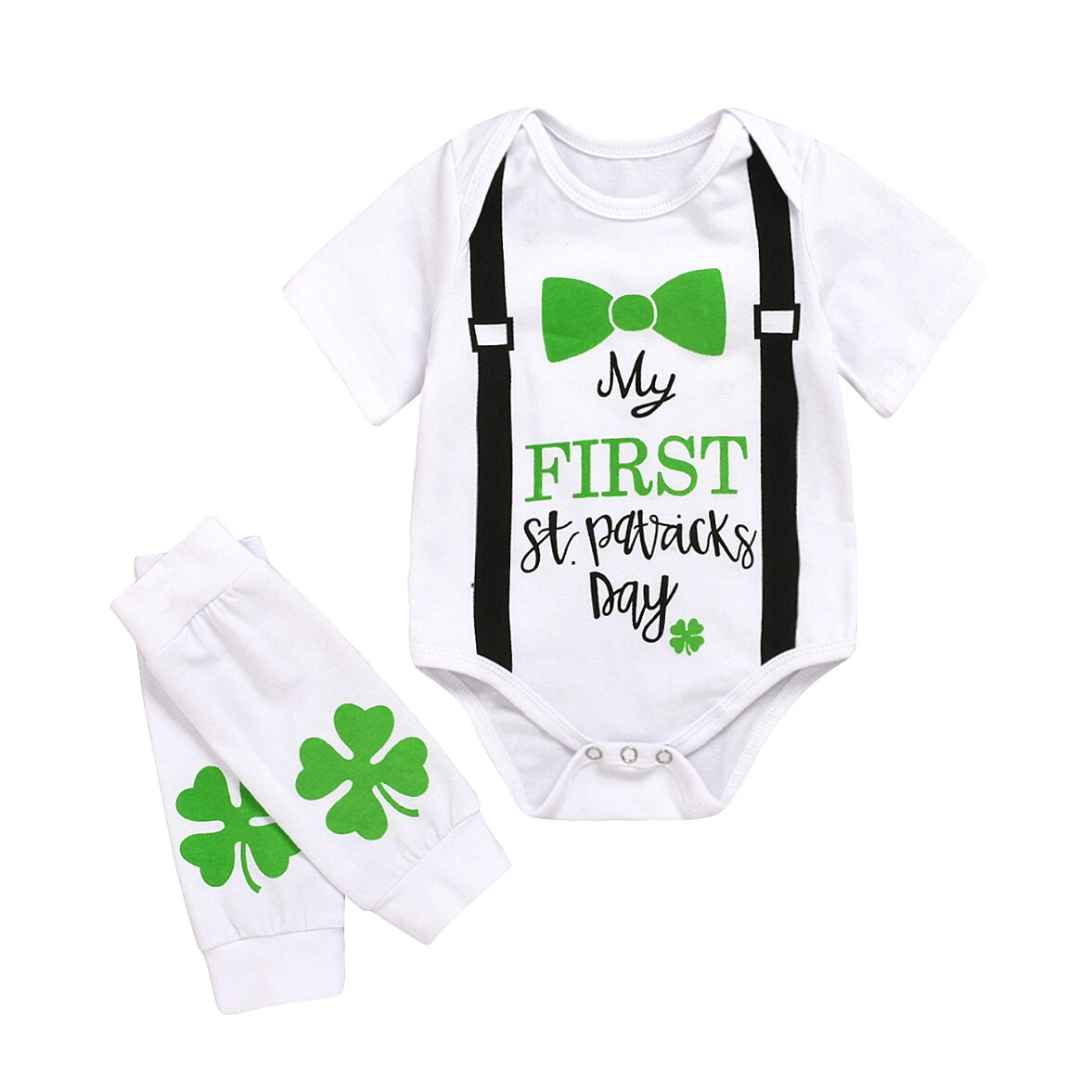 Baby sommarkläder nyfödd pojke flicka unisex bomull jumpsuit kortärmad klöver bodysuit påskkläder set soldräkt: St. patrick dag / 6m