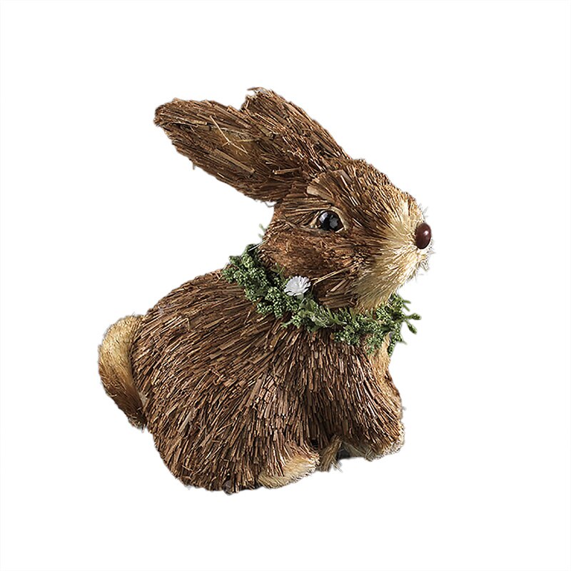 Cute Handmade Straw Animal Bunny Brown Gray Animal Crafts Home Decorations Figurines