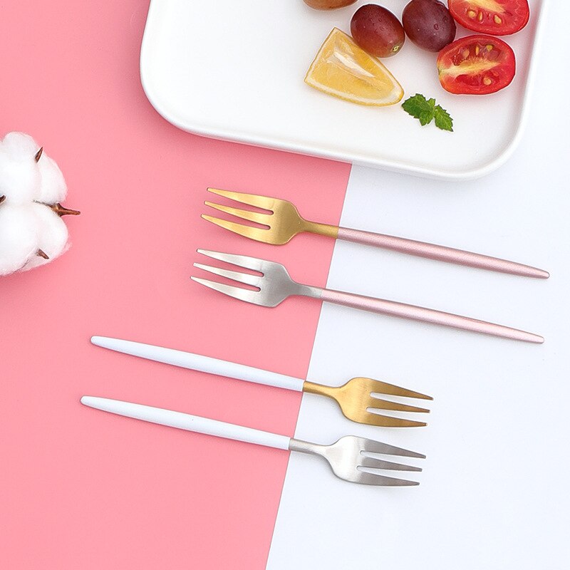 6pc/- pack 304 roestvrijstalen tafelvorken kleurrijke fruitvork gouden servies verjaardagsfeest taart schattige voedselkeuzes westerse diner