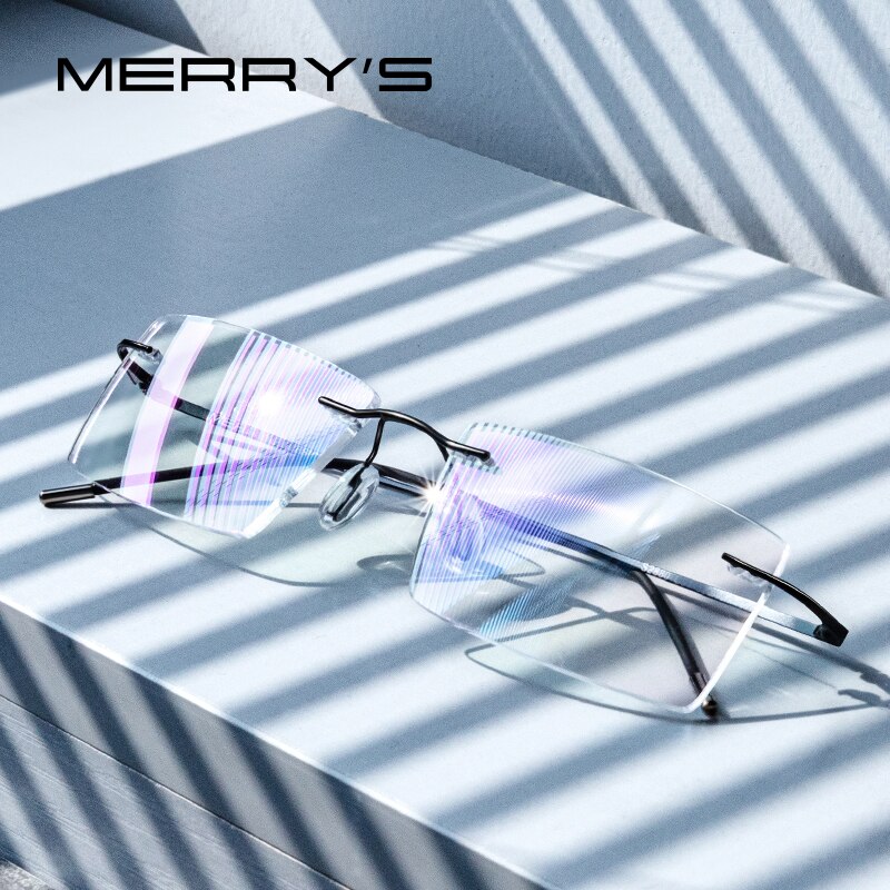 Merrys mænd titaniumlegering rammeløse briller stel mandlig firkant ultralet mand rammeløs nærsynethed optiske rammer briller  s2880