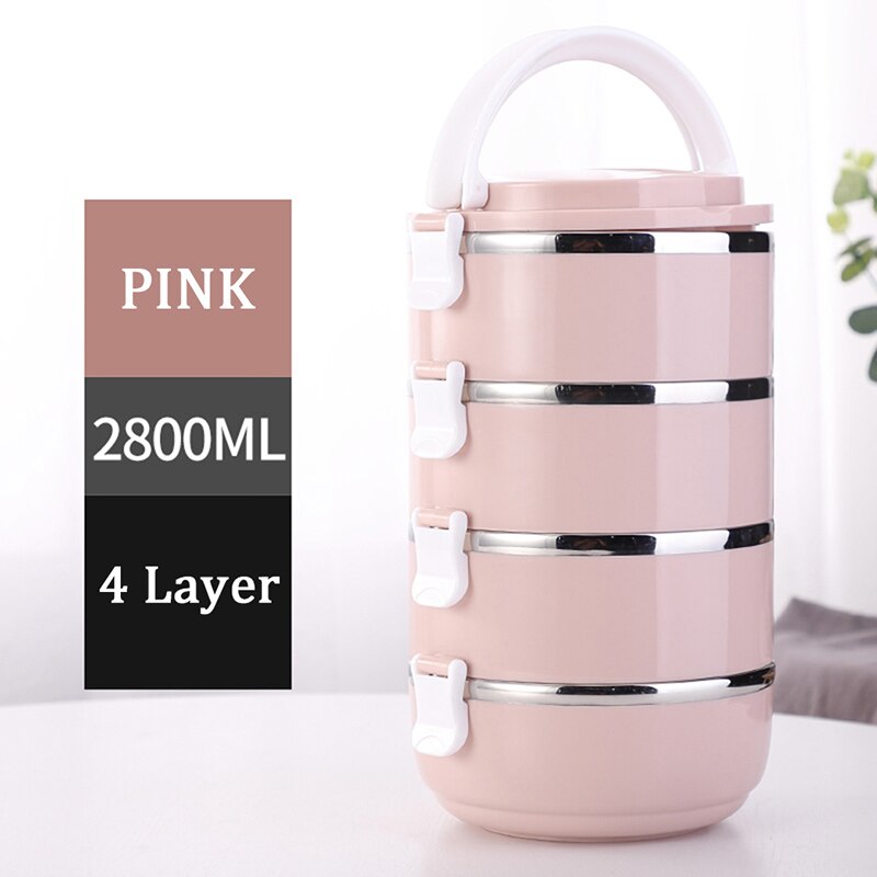 TUUTH 304 Roestvrij Staal Japanse Lunchbox Thermische Voor Voedsel Draagbare LunchBox Voor Kinderen Picknick Kantoormedewerkers School: JpA-4Layers-Pink