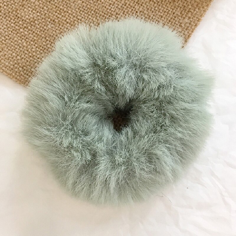 fluffy fuskepels lodne scrunchie elastisk fast hår ringe tau bånd glipper rundt jenter gul rød grønn hestehale plysj hår: Mintgrønn