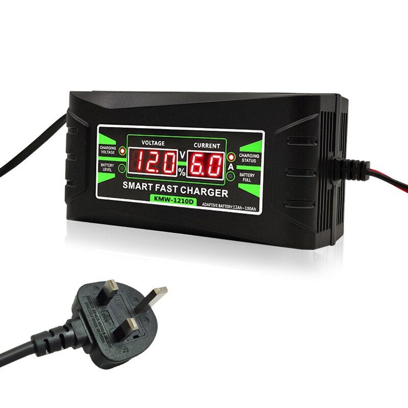 Full Automatic Car Battery Charger 90V To 260V To 12V 6A Intelligent Fast Power Charging Wet Dry Lead Acid Digital LCD: UK  Plug