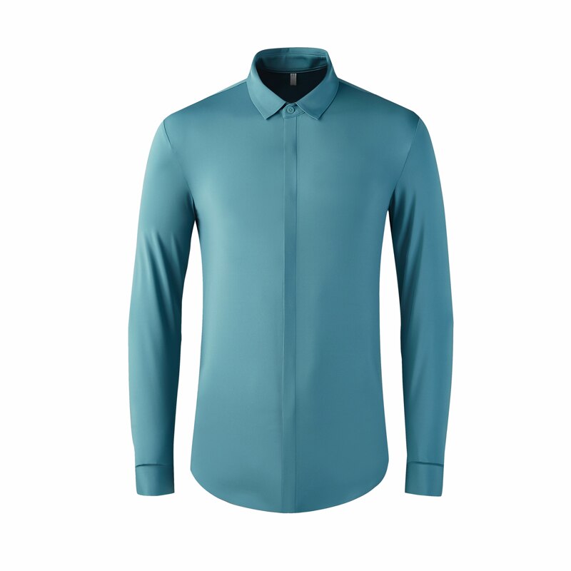 Merkki nylon paita miesten alas kaulus pitkähihainen ohut chemise homme yksivärinen bisnes miesten mekkopaidat plus koko: Taivaansininen / Xxxl