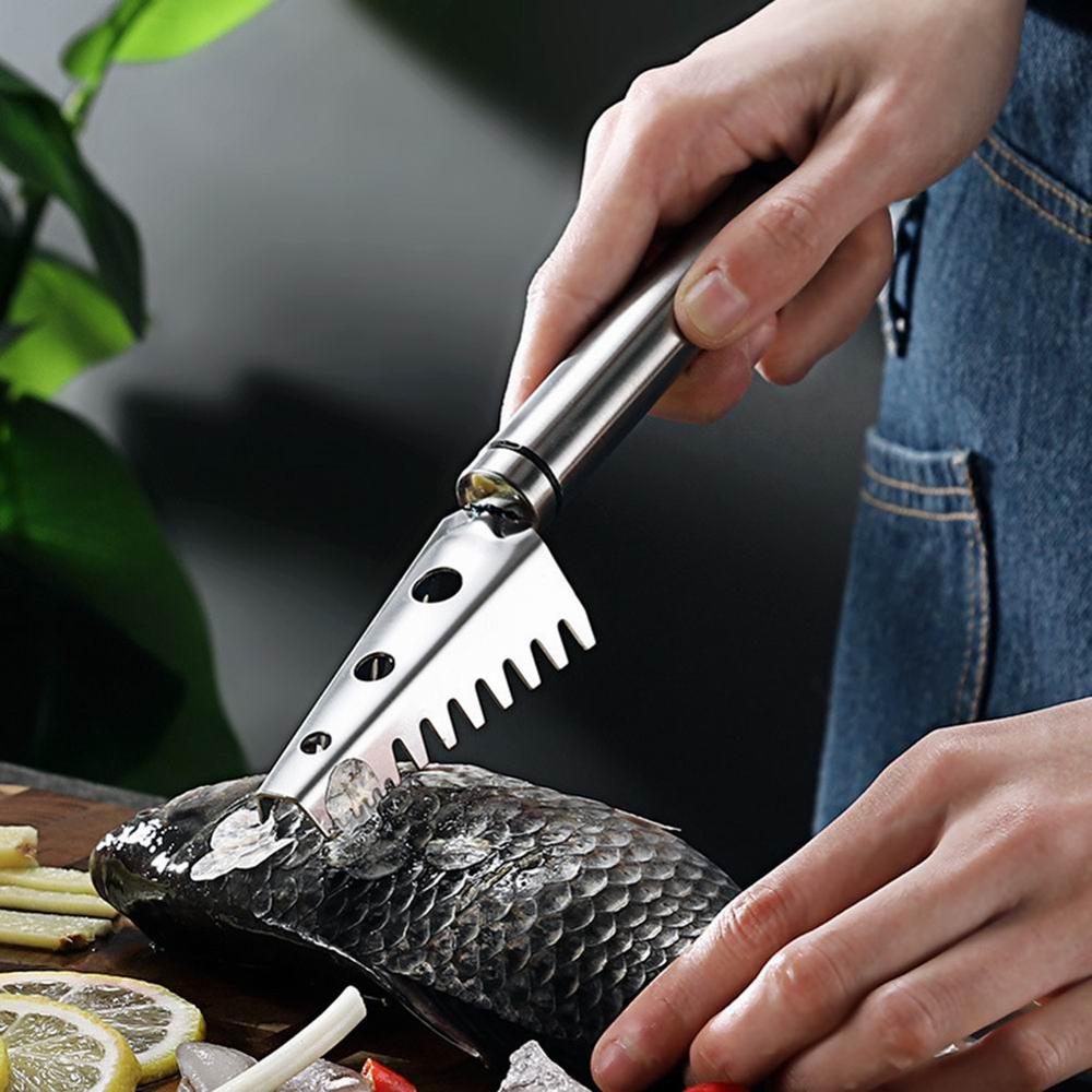 Kitchen Gadgets 4 Pcs Stainless Steel Kitchen Tools Fish Scaler Wavy Crinkle Dish Gripper 35FP18