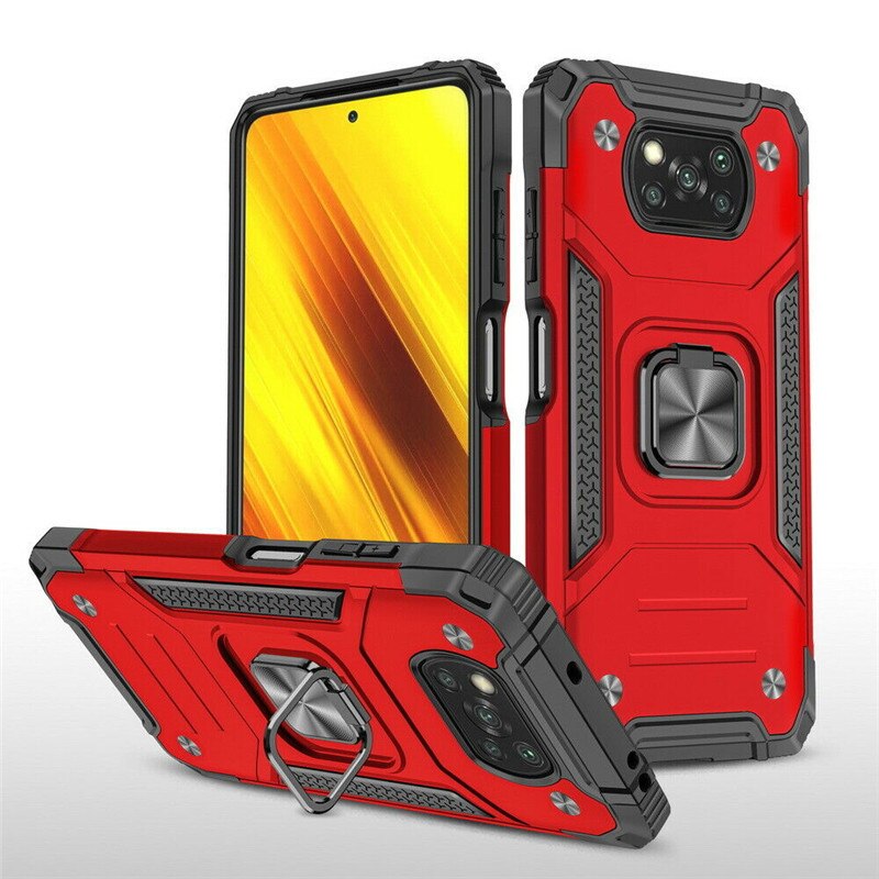 Shockproof Armor Ring Case Voor Xiaomi Poco X3 Pro Telefoon Cover Hybrid Hard Pc Soft Frame Beugel Case Voor Poco f3: For POCO X3 Pro / Red