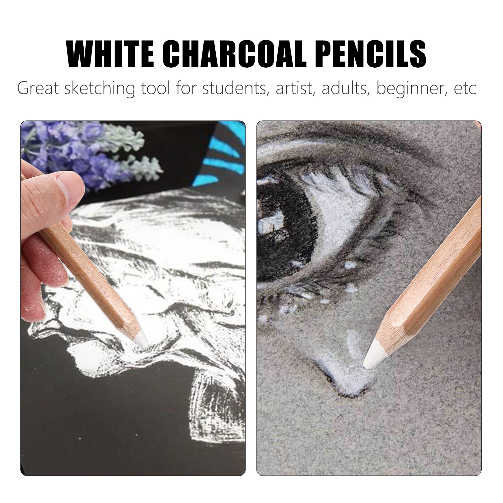 2Pcs White Charcoal Pencils Smooth Sketch White Charcoal Painting Charcoal for Class School Home