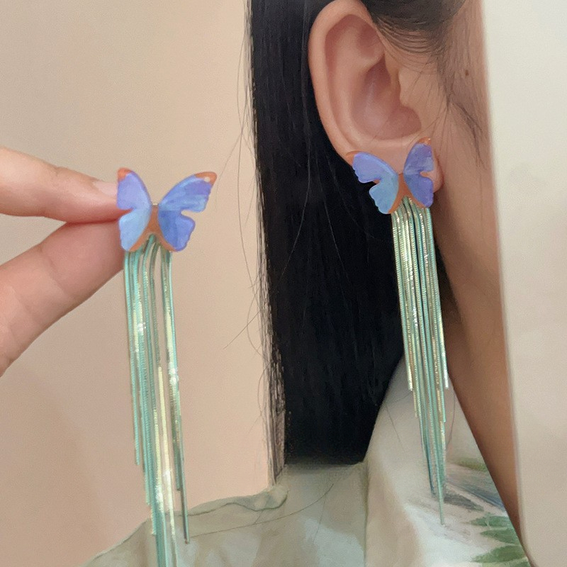 Boucles d'oreilles à pampilles papillon pour femmes, Style forêt, longues fleurs douces, tempérament Super féerique, décorations exquises: orange