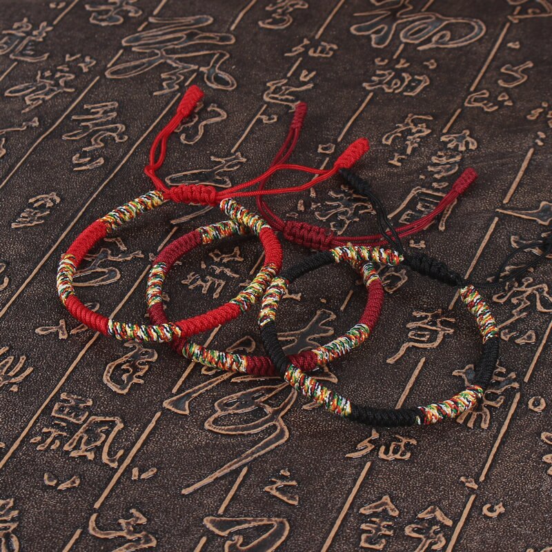 Pulsera Budista Tibetano para mujer y hombre, brazalete de hilo de colores, cuerda roja de la suerte, nudos trenzados, joyería