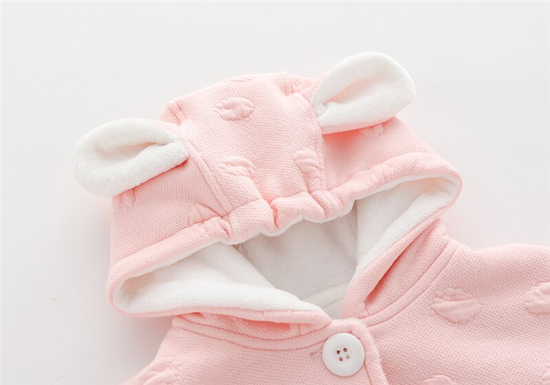 Korean Baby Winter Hooded Jacket Little Girl Solid Velvet Warm Ponchos and Capes Casual Rabbit Ear Children Outerwear Cloak Coat