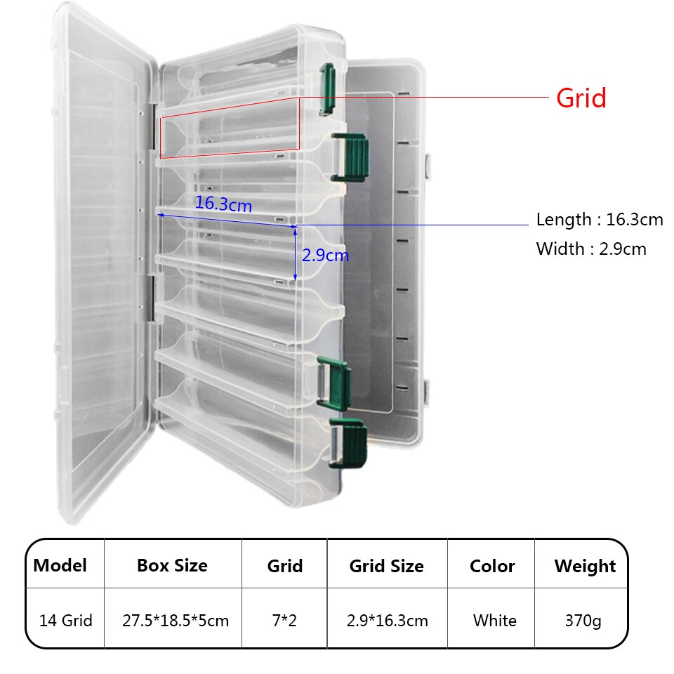10/12/14 /24 Grids Compartments Fishing Box Double Sided Plastic Lure Hook Boxes Tackle Storage Box Supplies Fishing Accessorie: 14  Grid White