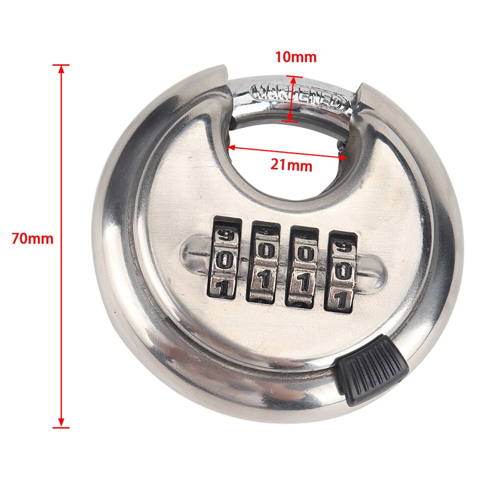 4 Digit Combination Discus Lock Heavy Duty Round Stainless Steel Disc Padlock 70mm For Trailer Storage Unit Shed Gate Door