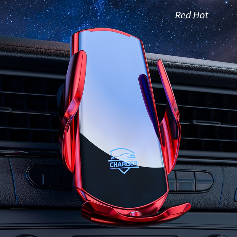 Smart Sensor Automatic Clamping 15W Fast Car Wireless Charger Stand Air Outlet Multifunction Phone Wireless Charging Bracket: Red