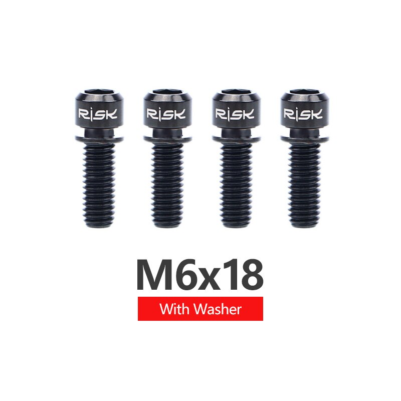 RISK 4pcs M6x18mm M6x20mm Titanium Alloy Mountain Bike Disc Brake Fixing Bolts Screws With Washer for MTB Bicycle: 18mm Black