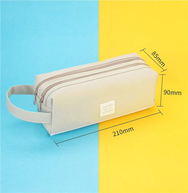 Estojo de lápis de lona de grande capacidade, estojo escolar duplo, bolsa de armazenamento de papelaria: Light grey