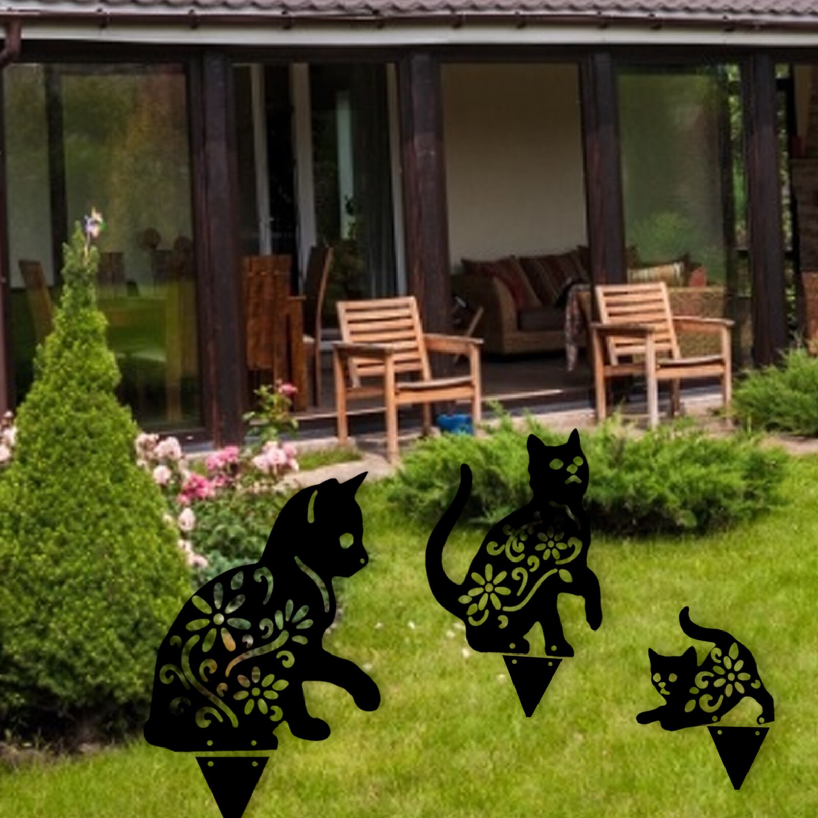 Statue de chaton en métal pour l'extérieur, décor de sol, pour cour, , pour pelouse, jardin