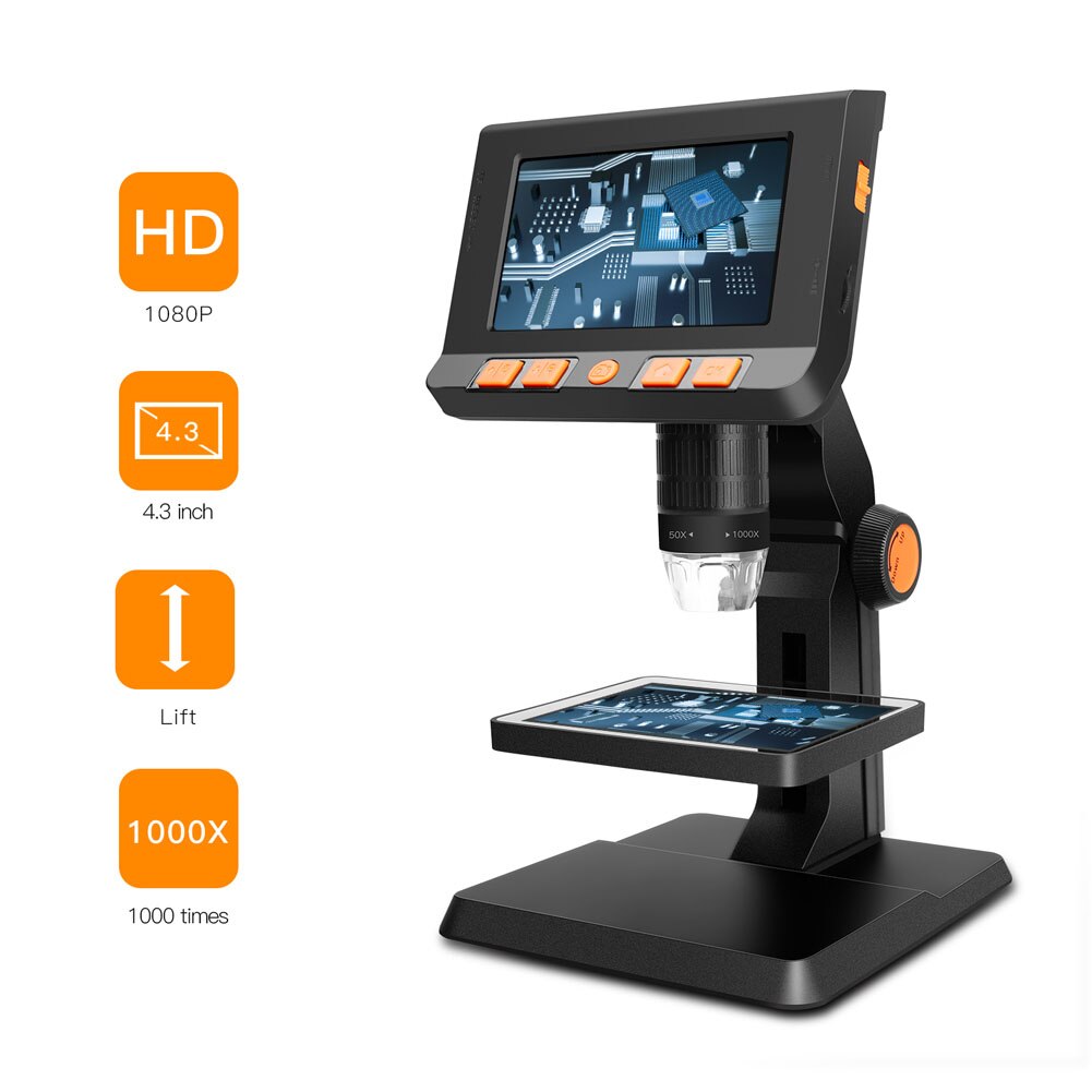 P110 Digital Microscope 1080P 1000X Optical Magnification Electron Electronic Microscope 180° Screen Rotatable Liftable Stand