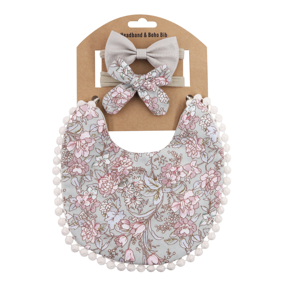Baby Slabbetjes + Baby Hoofdbanden Set Katoen Bloemenprint Kant Burp Doeken Voor Baby Baby Spullen Pasgeborenen Baby Accessoires: DP021-13