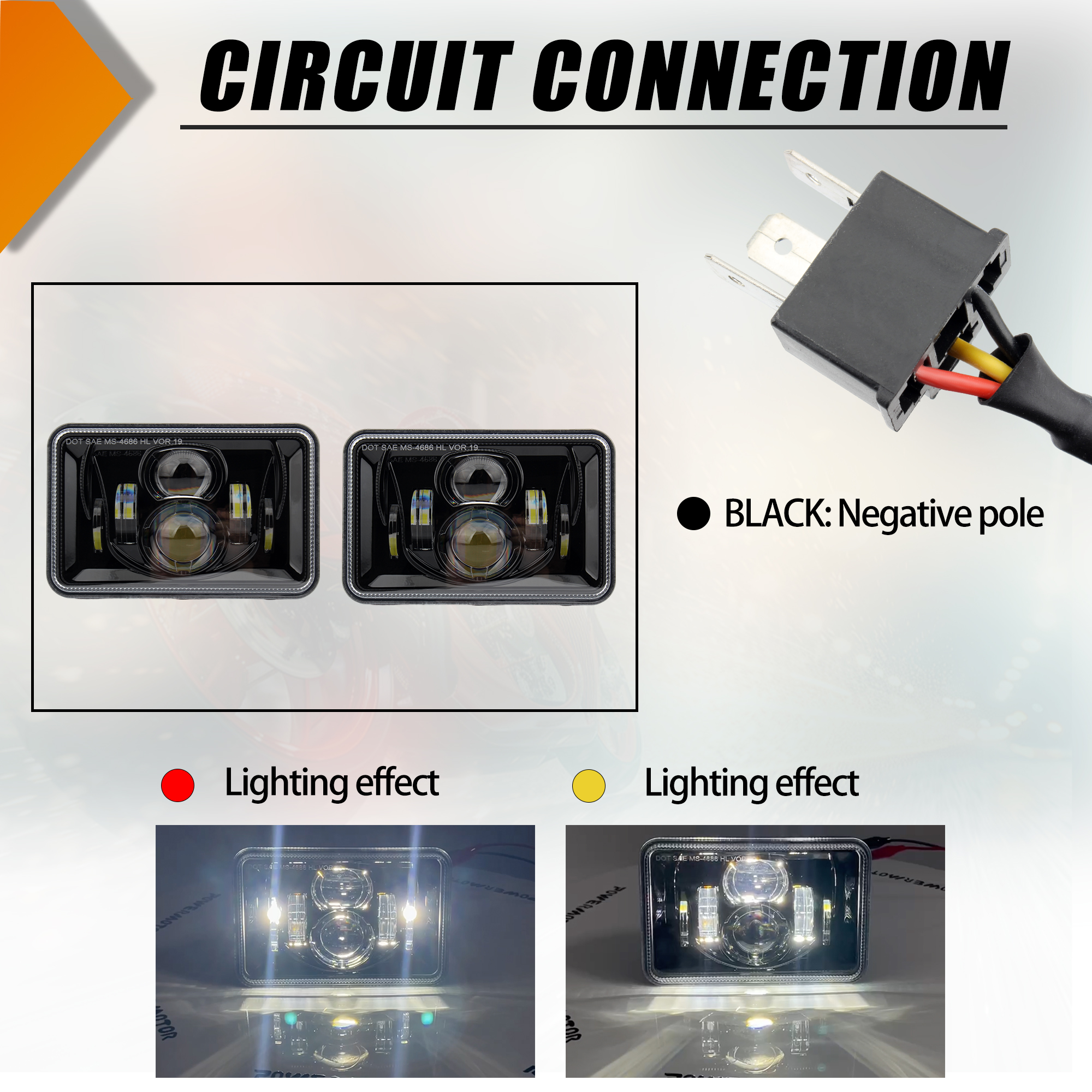 4×6 Rectangular Led Headlight 60W Driving High Low Beam Lights H4651 H4652 H4656 H4666 H6545 Headlamp Replacement Compatible