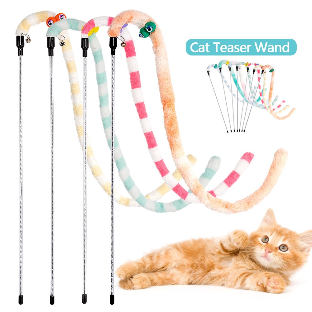 Baguette à taquiner pour chat, jouet interactif pour animal de compagnie, peluche drôle colorée, plumes de chenille, accessoires mignons pour chatons