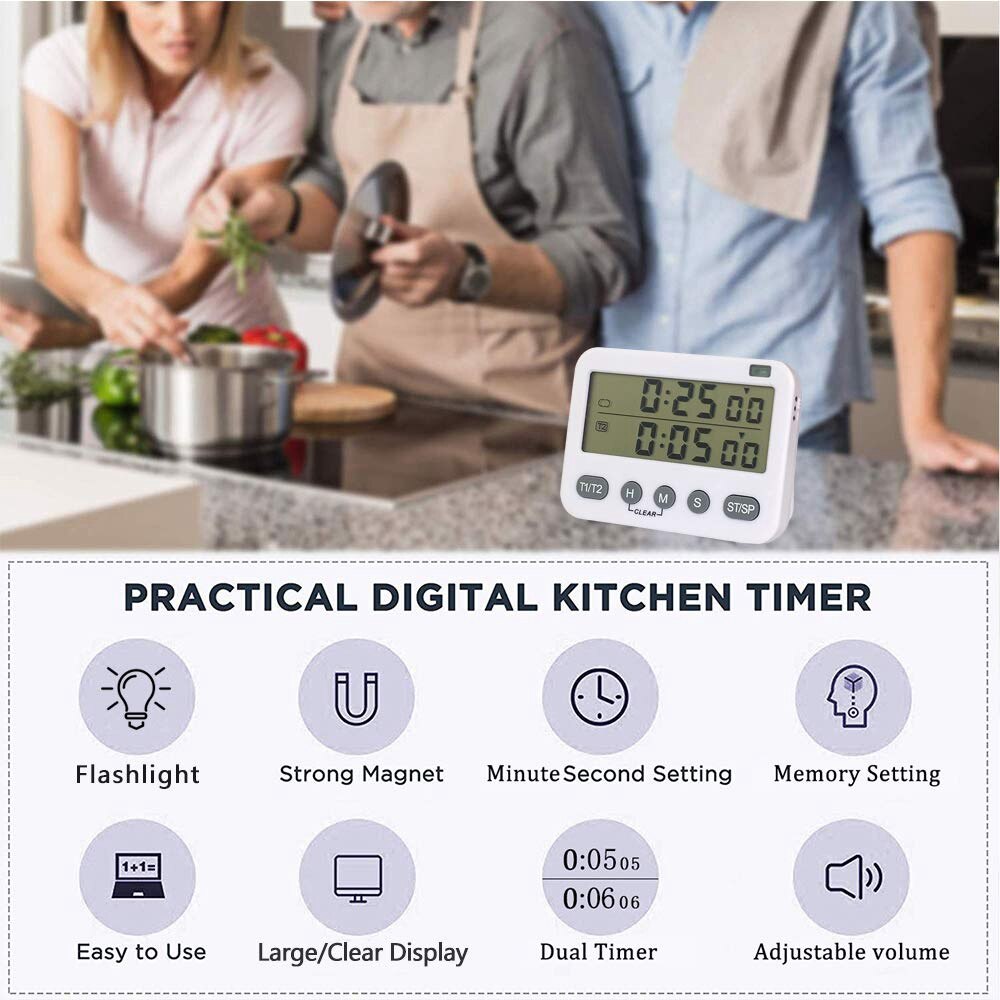 -YS Digital Dual Kitchen Timer, Interval , Cycle , Cooking Timer, Count Up/Down Timer, Large Display, Adjustable