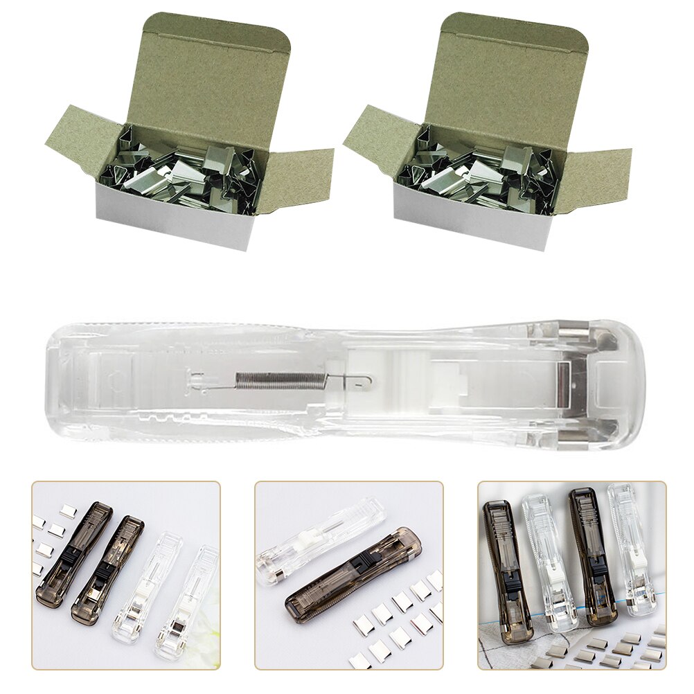 1 Set of Household Clam Clip Dispenser with Refill Clips Seamless Stapler: Transparent11.5X2.5C