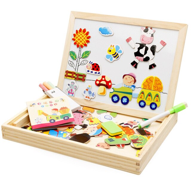 Wooden Kids Educational Learning Toys Magnetic Easel Double Side Dry Erase Board Puzzles Jigsaw Game Toys for Boys Girls: 6