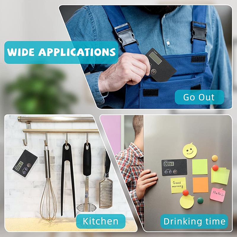 4 Pieces Magnetic Timer Portable Timer Credit Card Size Digital Countdown Timer Magnetic Back With Clip Cooking Timer