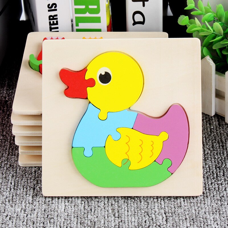 Children's wooden 3D cartoon animal three-dimensional puzzle baby early education small jigsaw puzzle toy: duck