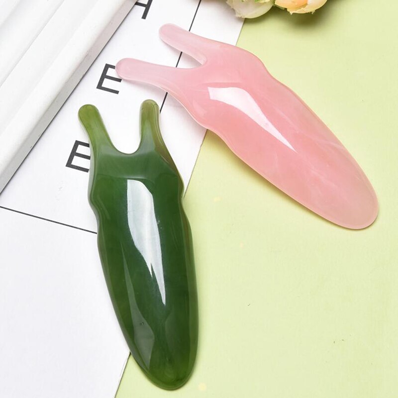 Y-shaped Natural Rose Quartz Jade Fork Massage Plate Nose Massage Acupuncture Face Lifting Stone Guasha Scraping Facial Gouache