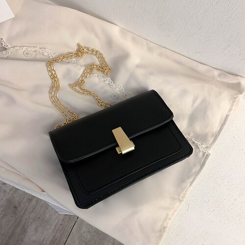 Eenvoudige damestas met klep, klein vierkant pakket, pu crossbody tas, schoudertas, messengertas, handtas: Zwart